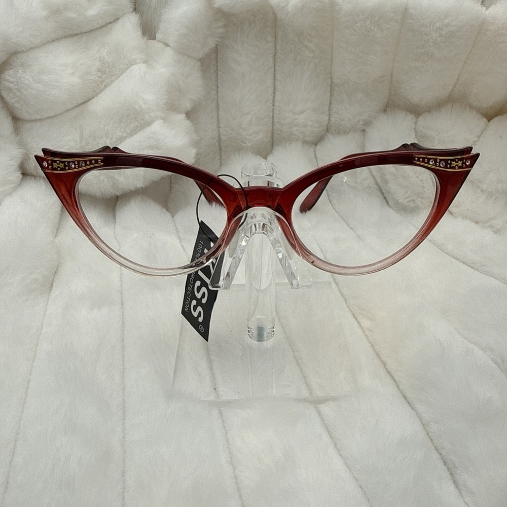 Sexy Cat Eye Crystals  Red Clear Hot Eyeglasses Frames - Hollywood Glam NWT